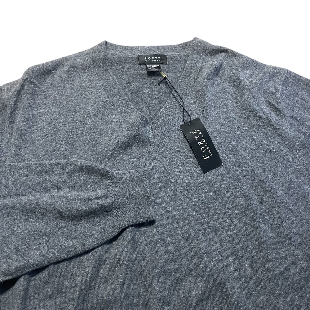 NWT Forte Sweater Mens XL Dark Gray Pure Cashmere V Neck Knit Jumper